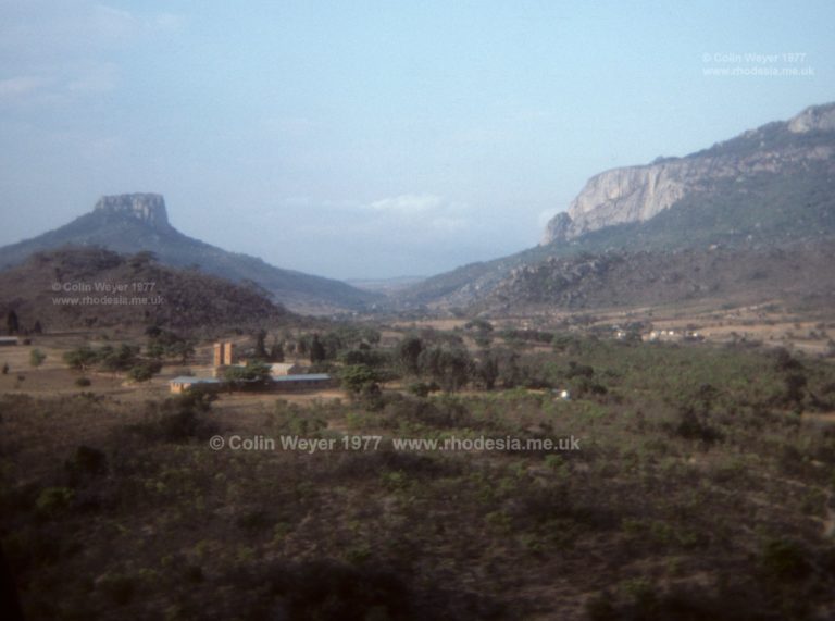 View from G Car out of FAF8 over Umtasa Mission, north of Umtali, October 1977.