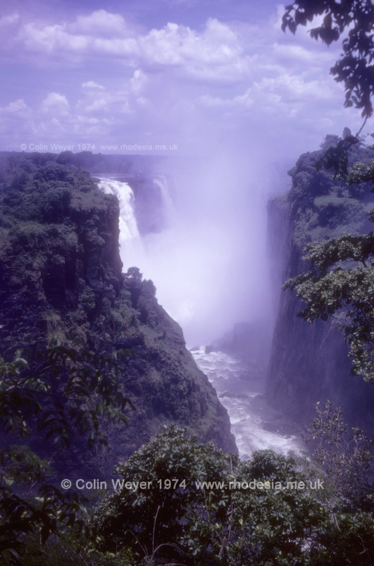 The Victoria Falls are a mile wide and at this point the river is flowing almost due South. So this is the view from the western end which is on the southern bank of the Zambezi.
