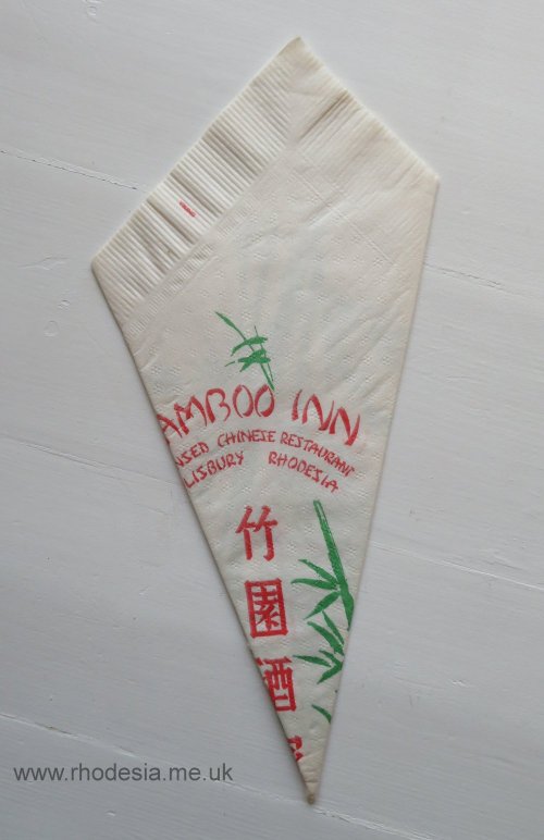 Bamboo Inn napkin from restaurant in Manica Road, Salisbury
