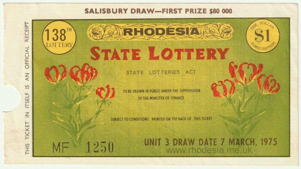 Rhodesia State Lottery Ticket 07.03.1975
