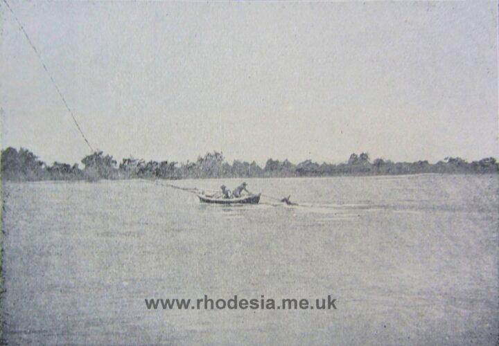 Crossing the Shashi River in flood c 1900