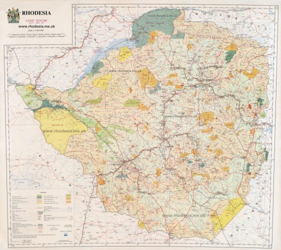 Rhodesia Land Tenure Map 1974 - scale 1:1 000 000 LR