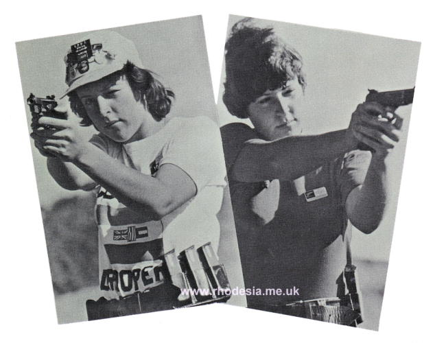 The Rissik twins, Lesley (left) and Gillian, from South Africa. Gillian took the ladies silver medal and Lesley the bronze. Rhodesia's Eileen Hartman won gold.