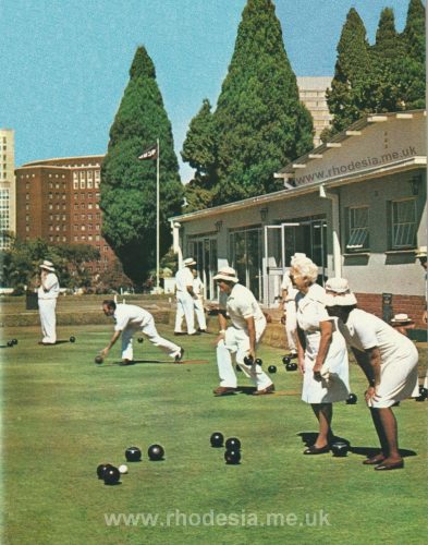 One of the greens of the Salisbury City Bowling Club. Sited in the city's attractive public gardens, and within a short walk of some of the leading hotels, the club is an ideal venue for visiting bowlers.